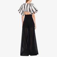 Philosophy di Lorenzo Serafini Cotton–Nylon Striped Cropped Top in Ivory and Black with balloon sleeves and drawstring cuffs — Italian designer womenswear at Riada Concept Australia