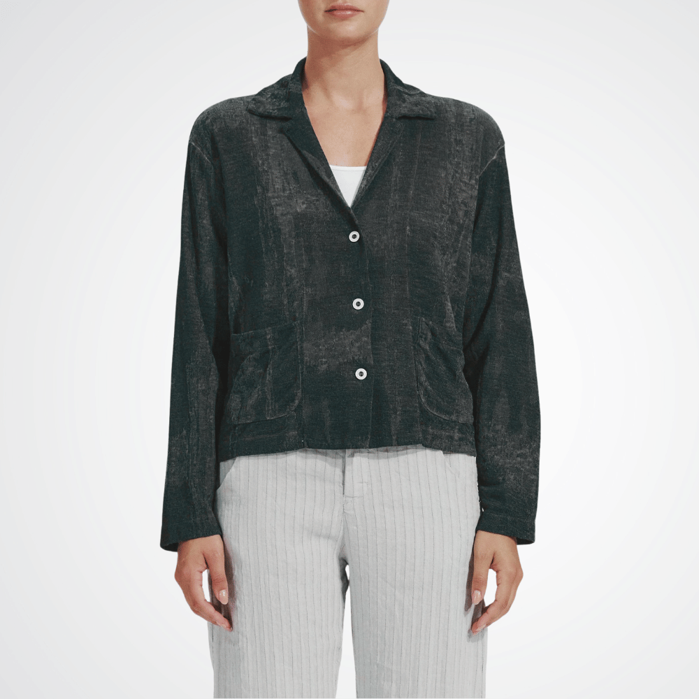 TRANSIT PAR SUCH Button Front Treated Knit Jacket in Black 10453E Transit Par Such at Riada Concept Designer fashion shop online and in store High End fashion boutique Sydney Australia Riada Concept