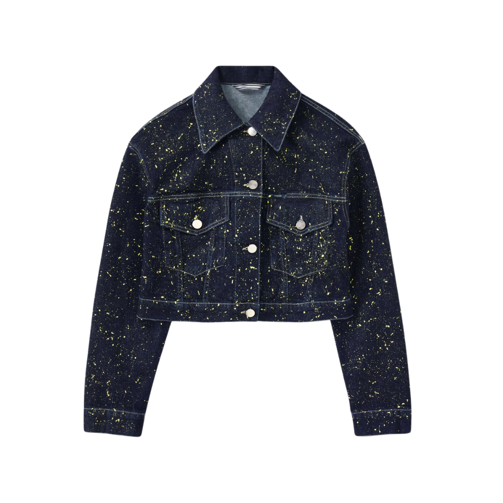 Denim Jacket with Colour Splash Finish in primary yellow