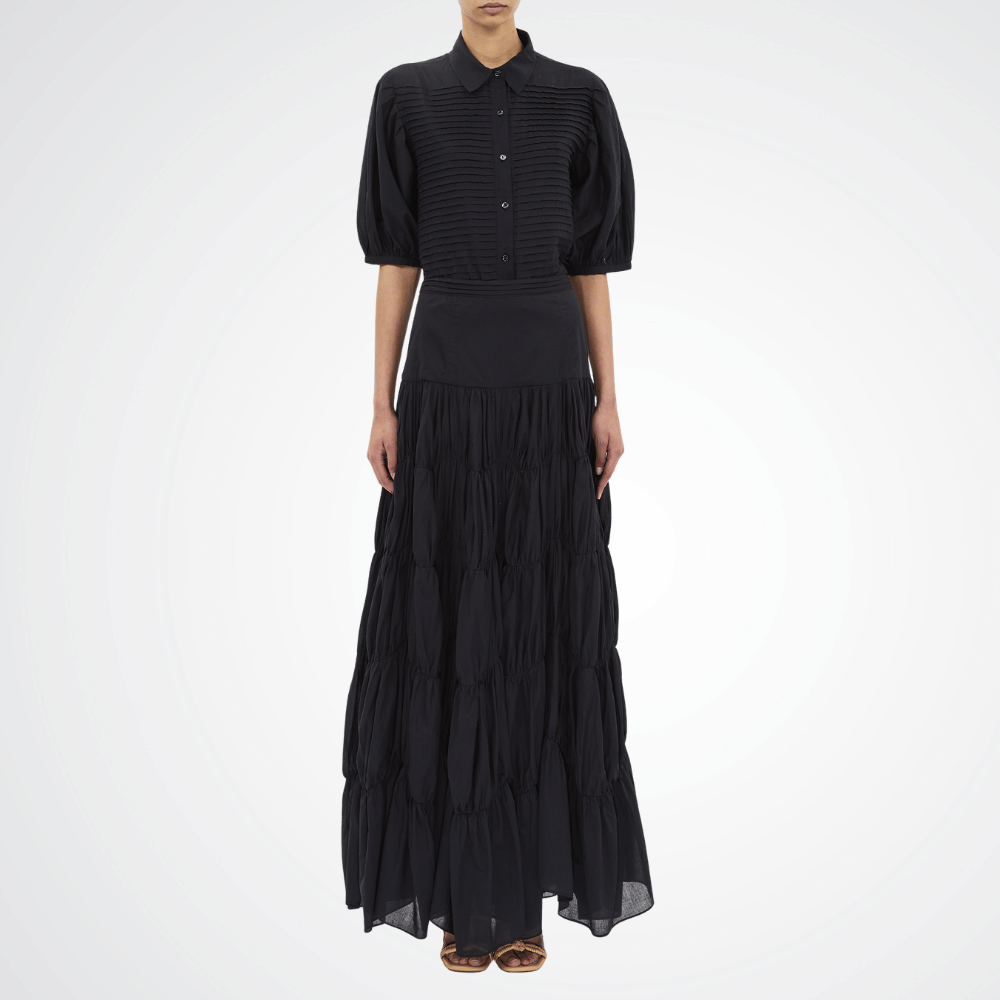 Ulla Johnson Cordelia Cotton Pintuck Button-Up Blouse in Noir – International designer fashion boutique Australia Riada Concept Woollahra