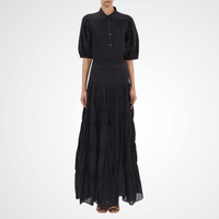 Ulla Johnson Cordelia Cotton Pintuck Button-Up Blouse in Noir – International designer fashion boutique Australia Riada Concept Woollahra