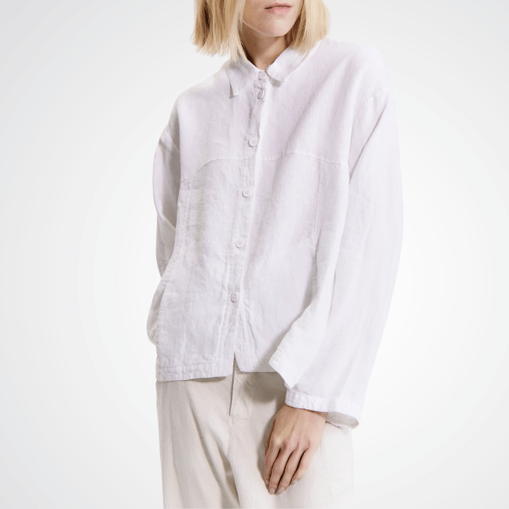 TRANSIT PAR SUCH Long Sleeve Linen Shirt in White E140 Transit Par Such at Riada Concept Designer fashion shop online and in store High End fashion boutique Sydney Australia Riada Concept