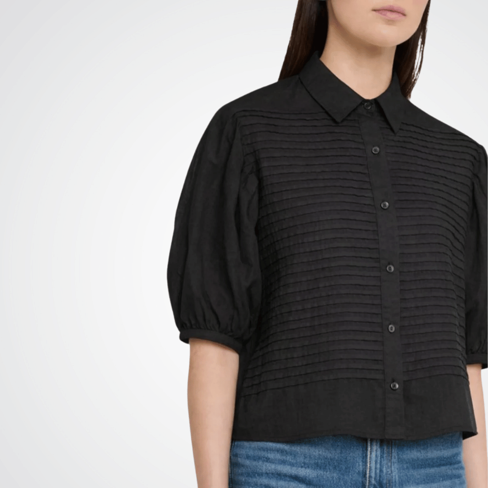 Ulla Johnson Cordelia Cotton Pintuck Button-Up Blouse in Noir – International designer fashion boutique Australia Riada Concept Woollahra