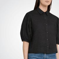 Ulla Johnson Cordelia Cotton Pintuck Button-Up Blouse in Noir – International designer fashion boutique Australia Riada Concept Woollahra