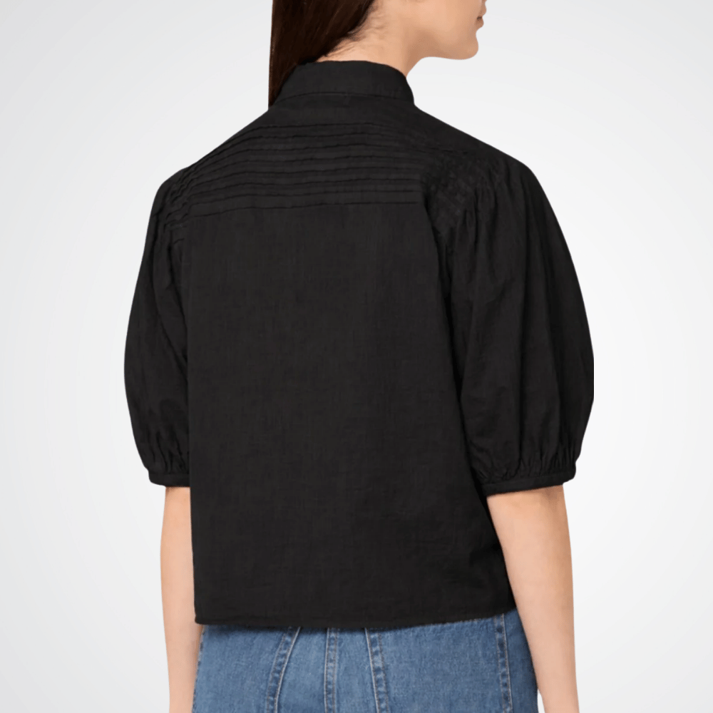 Ulla Johnson Cordelia Cotton Pintuck Button-Up Blouse in Noir – International designer fashion boutique Australia Riada Concept Woollahra