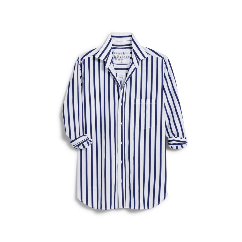 Joedy Boyfriend Button-Up Shirt in Navy Stripe