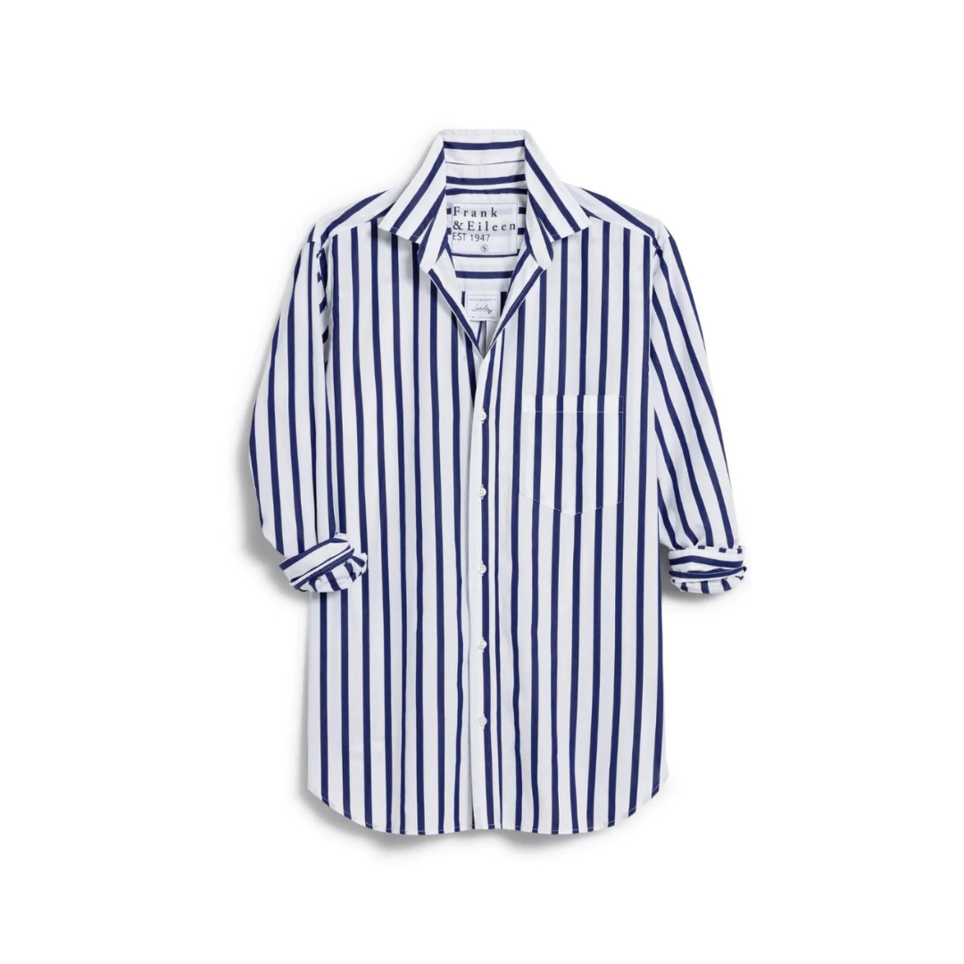 Joedy Boyfriend Button-Up Shirt in Navy Stripe