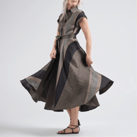 Sara Roka Danielle Dress in Black and Beige Stripe – International designer fashion boutique Australia Riada Concept Woollahra