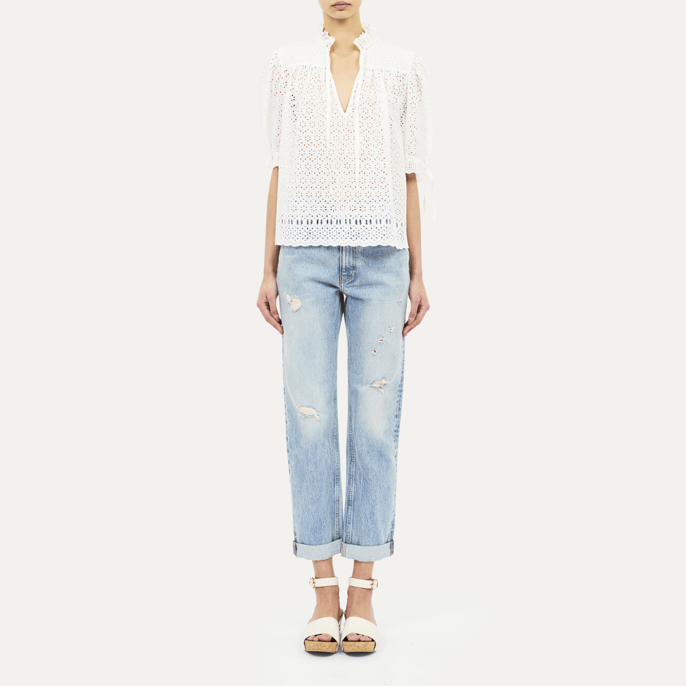 Alouette Short-Sleeve Cotton Top in Pristine