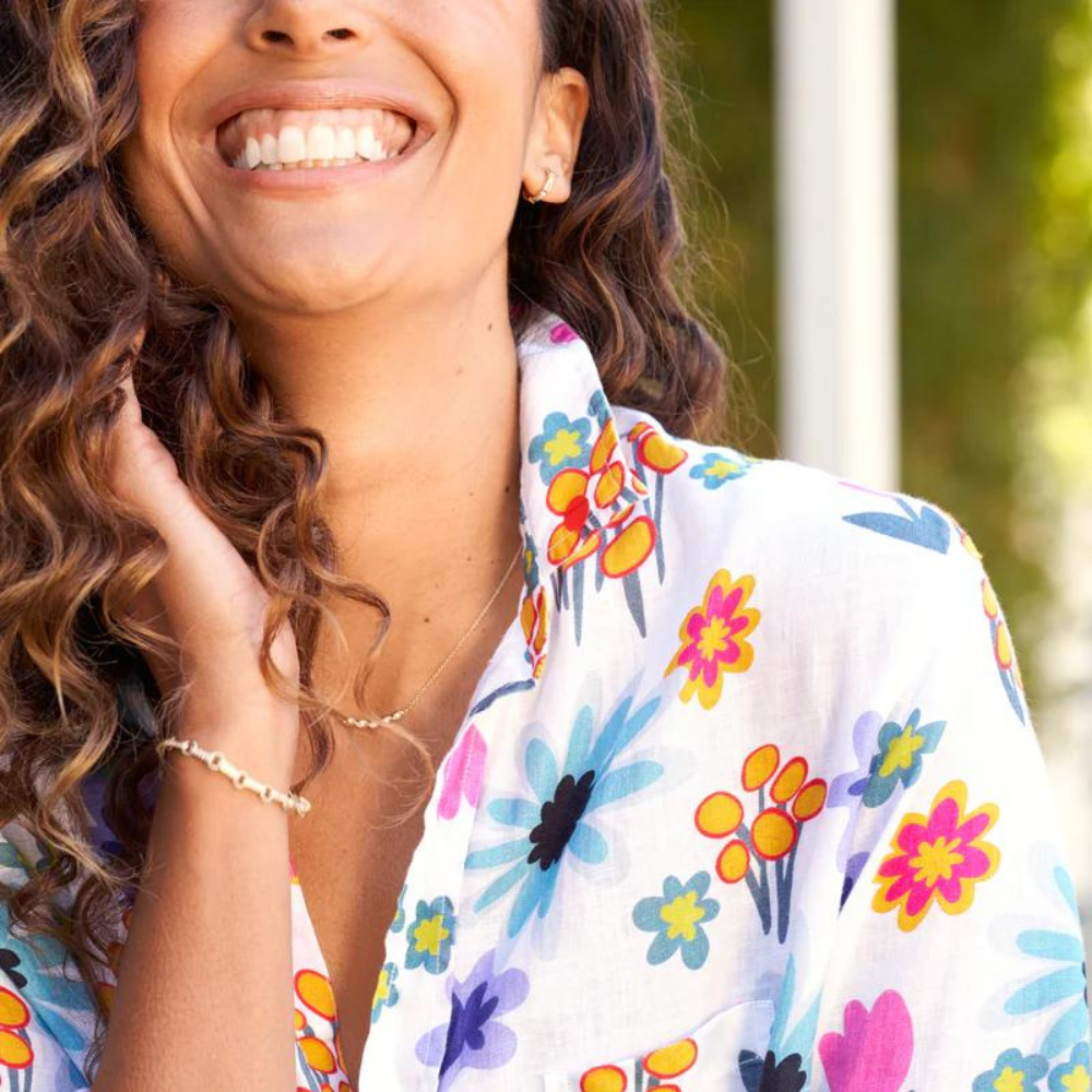 Eileen Relaxed Button-Up Shirt in hot pink floral