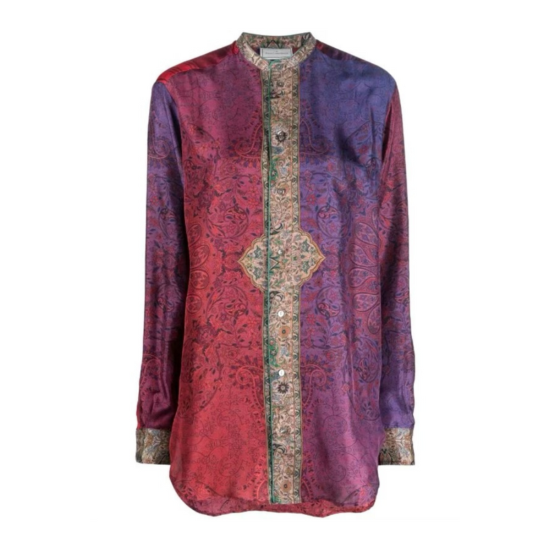 Aloe paisley-print silk shirt in violet purple and multicolour