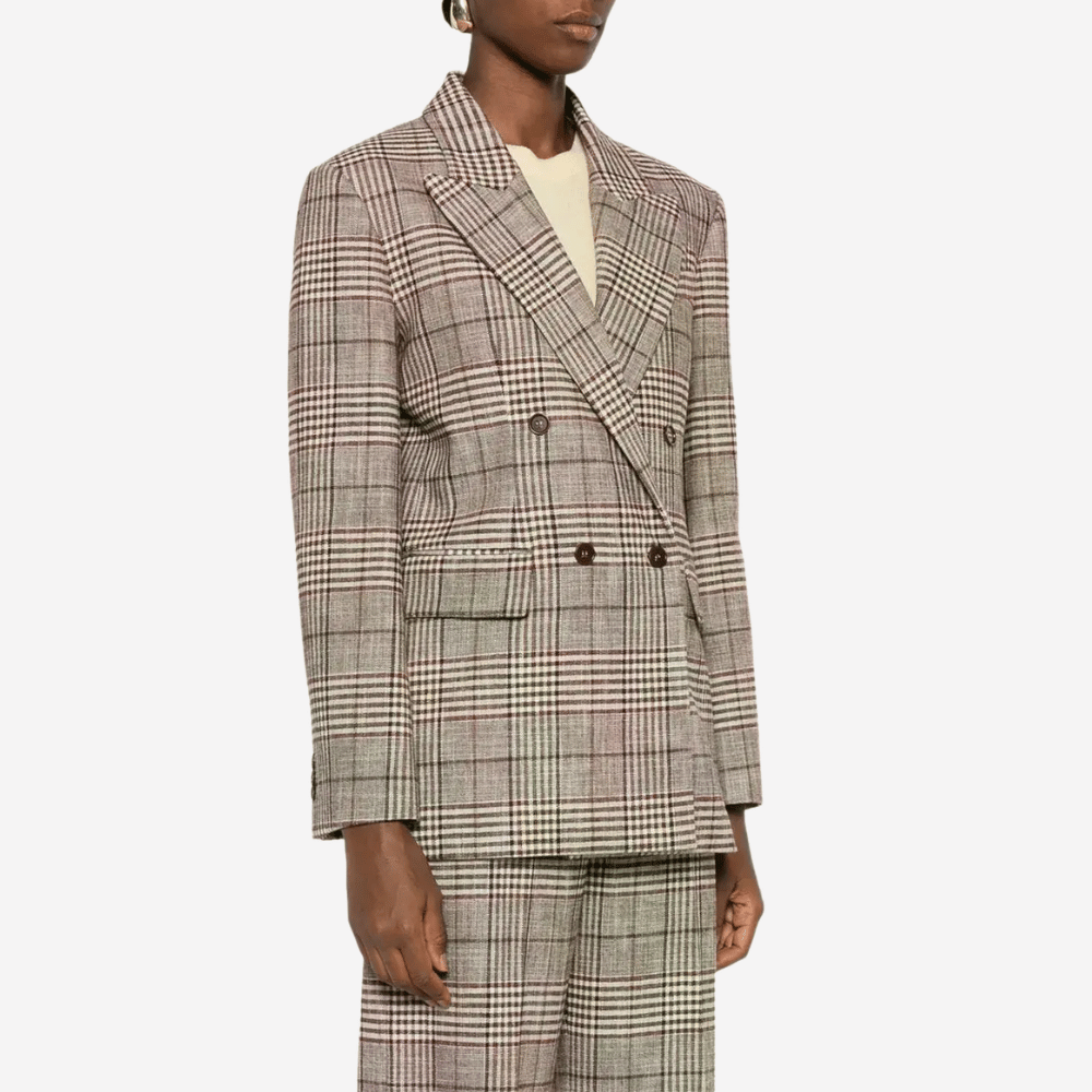 P.A.R.O.S.H. Check Double-Breasted Blazer in Brown Bordeaux – International designer fashion boutique Australia Riada Concept Woollahra