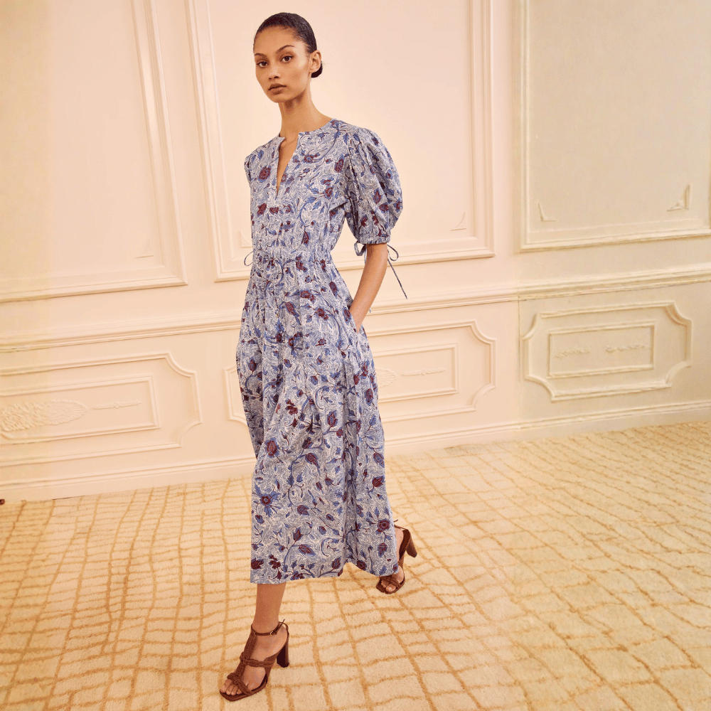 Ulla Johnson Adriana Floral Cotton Poplin Midi Dress in Gardenia – International designer fashion boutique Australia Riada Concept Woollahra