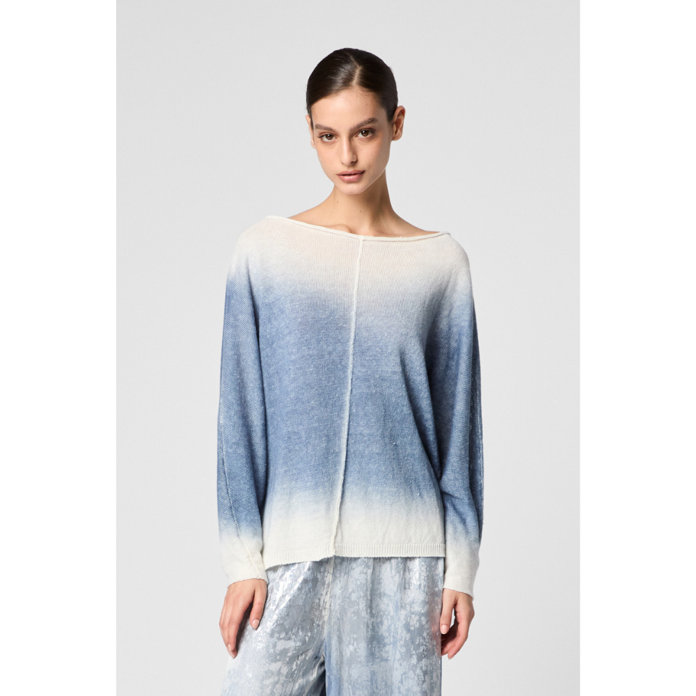 GRADIENT EFFECT LINEN BOAT NECK PULLOVER IN TITANIUM