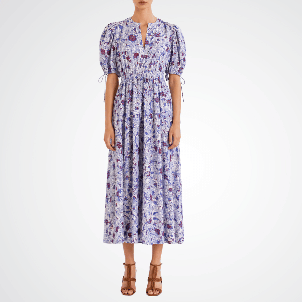 Ulla Johnson Adriana Floral Cotton Poplin Midi Dress in Gardenia – International designer fashion boutique Australia Riada Concept Woollahra