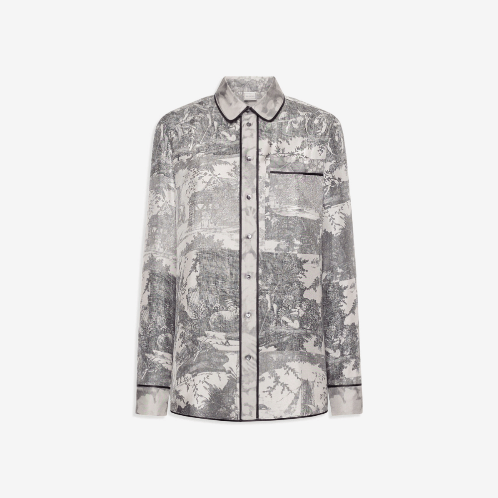 Pierre-Louis Mascia Aloegum Silk Long Sleeve Shirt in Silver Toile de Jouy Scenic Print Shop PIERRE LOUIS MASCIA designer fashion online or in-store at Riada Concept, Sydney’s high-end fashion boutique in Australia.