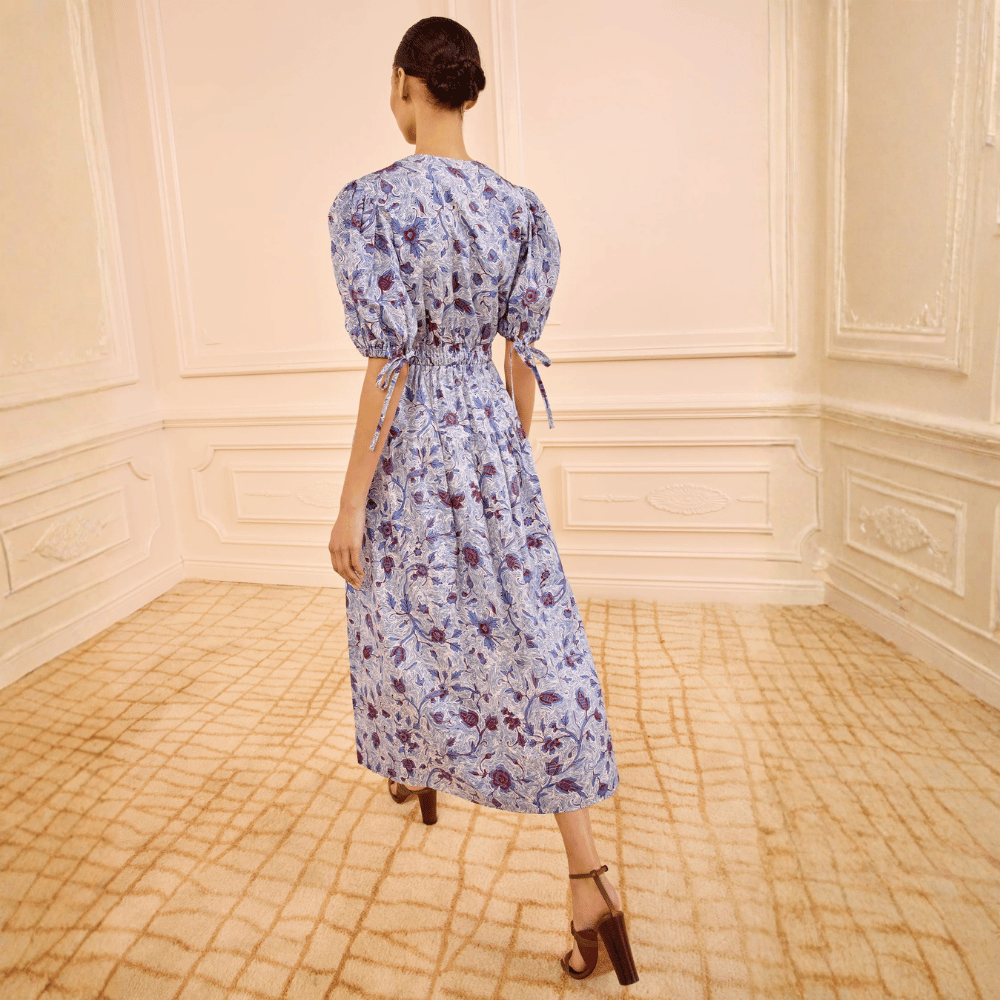 Ulla Johnson Adriana Floral Cotton Poplin Midi Dress in Gardenia – International designer fashion boutique Australia Riada Concept Woollahra