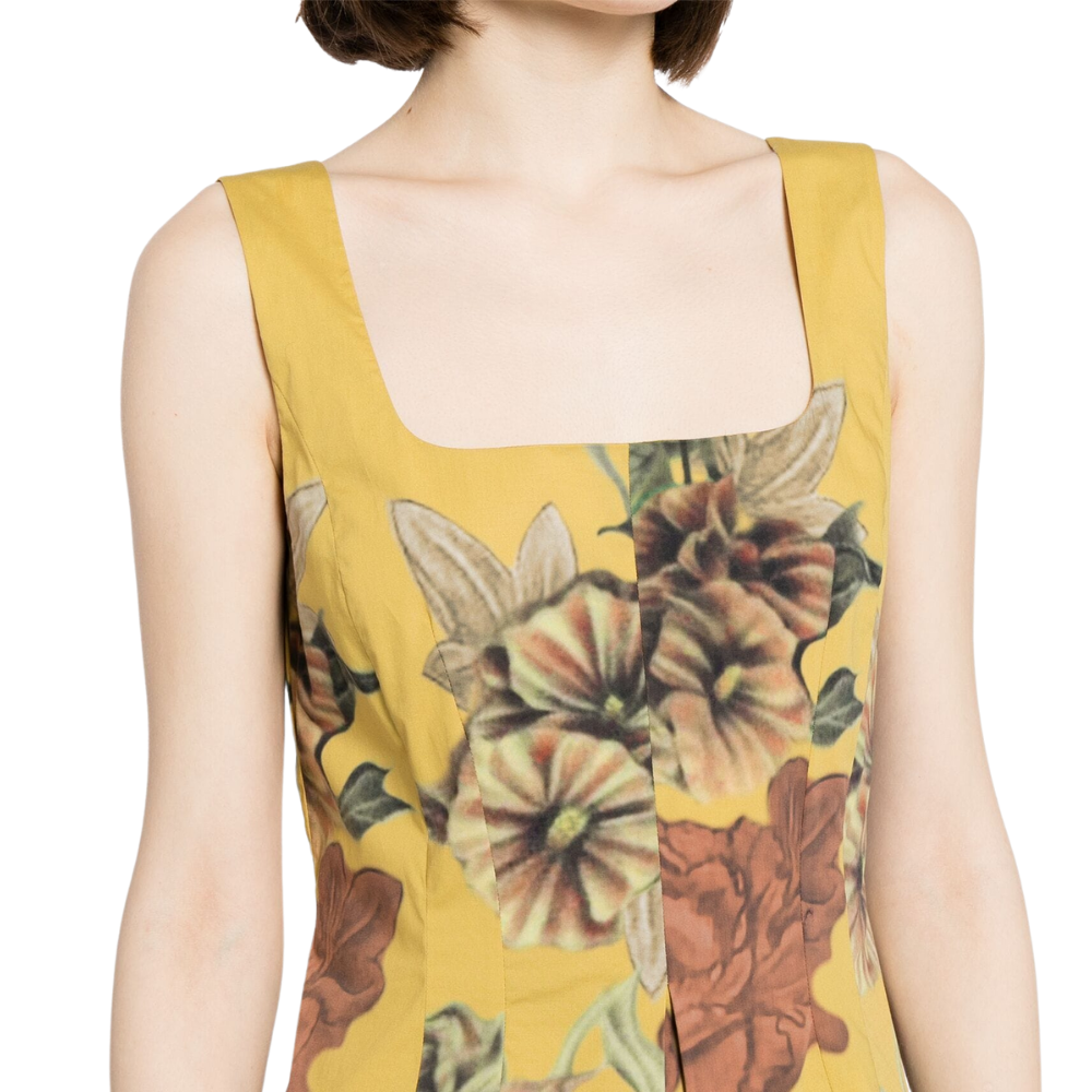 Printed dress in fantasy print yellow