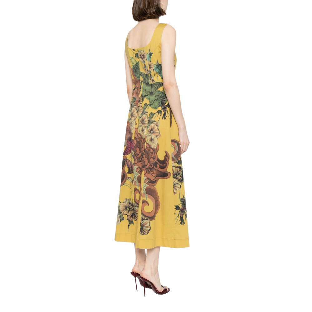 Printed dress in fantasy print yellow