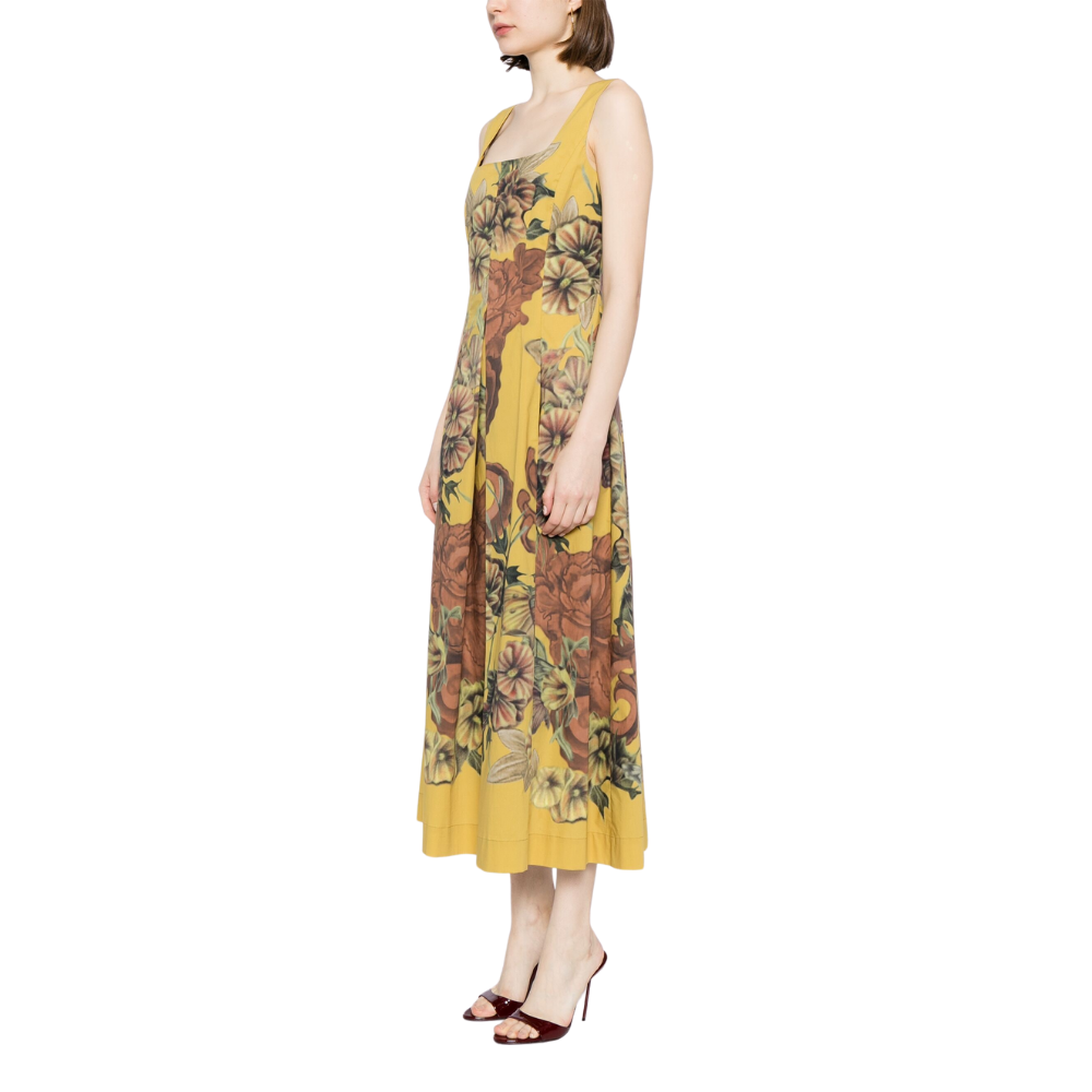 Printed dress in fantasy print yellow