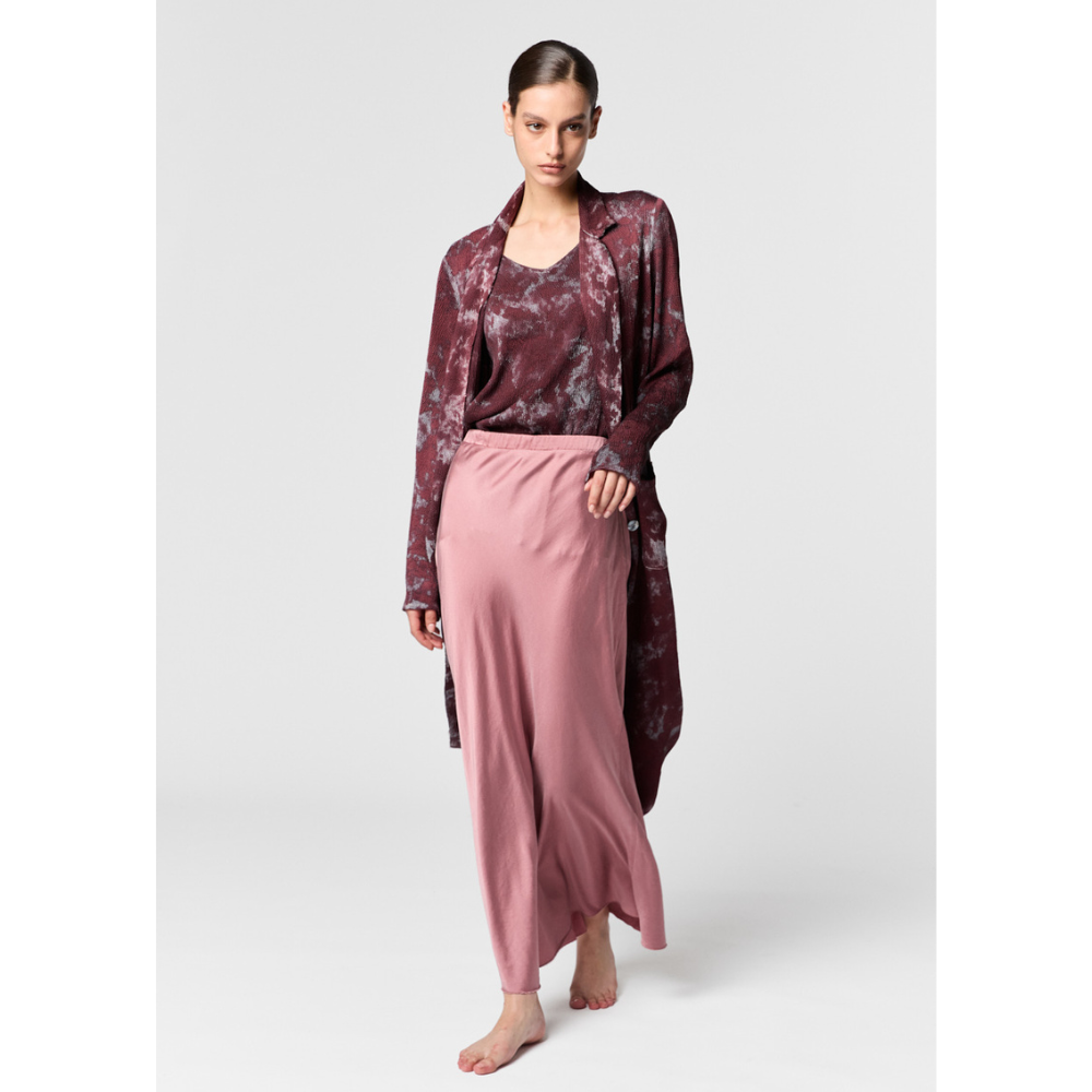 FROSTED EFFECT STRETCH SILK LONG SKIRT IN AGATA