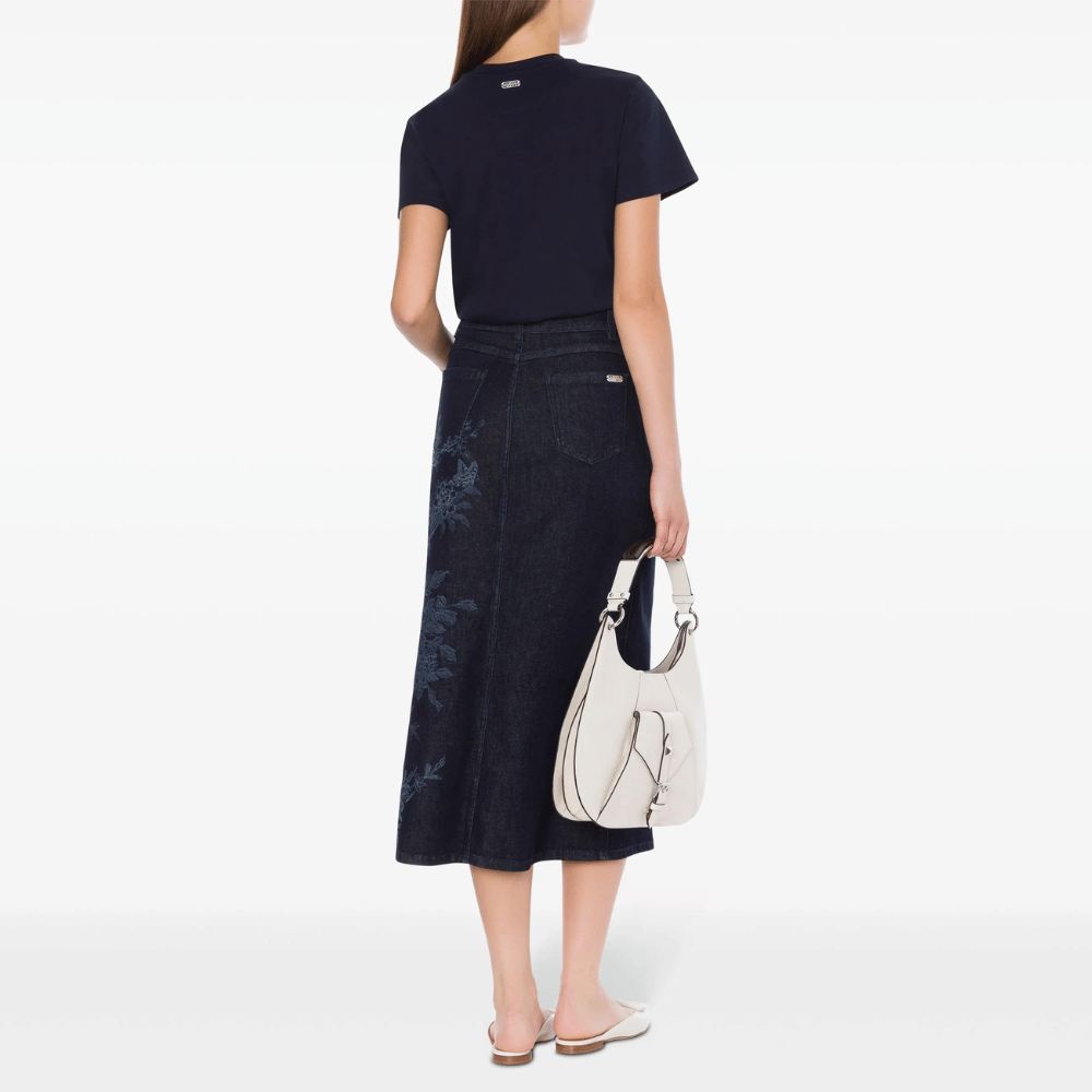 Alberta Ferretti Crystal Embellished Cotton Jersey T-Shirt in Navy Blue Alberta Ferretti Australia Stockist Australia Online Riada Concept Luxury Fashion Boutique