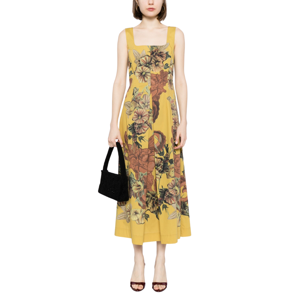 Printed dress in fantasy print yellow