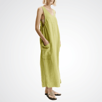 The Transit Par Such Linen Cargo Dress in Lime features a scoop neckline, deep armholes, and adjustable side drawstrings. Transit Par Such at Riada Concept Designer fashion shop online and in store High End fashion boutique Sydney Australia Riada Concept