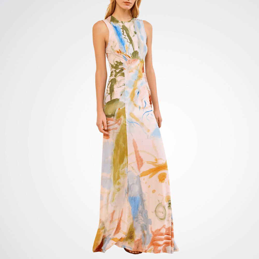 Ulla Johnson Lana Ruched Crepe Jersey Midi Dress in Western Dream – International designer fashion boutique Australia Riada Concept Woollahra