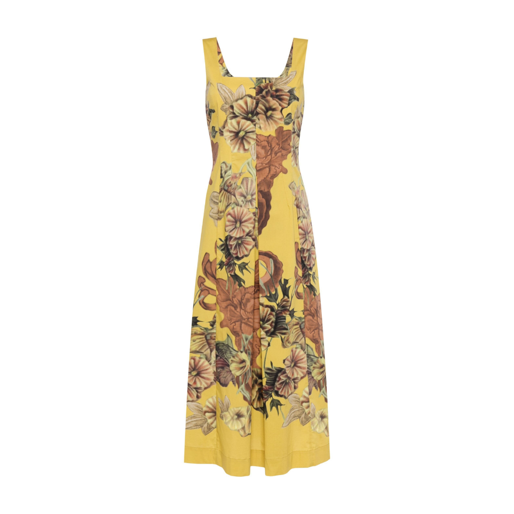 Printed dress in fantasy print yellow