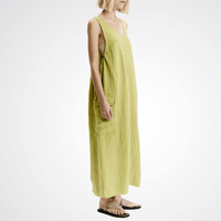 The Transit Par Such Linen Cargo Dress in Lime features a scoop neckline, deep armholes, and adjustable side drawstrings. Transit Par Such at Riada Concept Designer fashion shop online and in store High End fashion boutique Sydney Australia Riada Concept