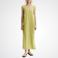The Transit Par Such Linen Cargo Dress in Lime features a scoop neckline, deep armholes, and adjustable side drawstrings. Transit Par Such at Riada Concept Designer fashion shop online and in store High End fashion boutique Sydney Australia Riada Concept