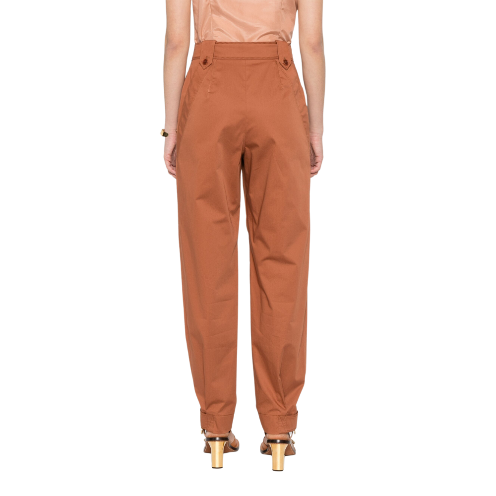 Organic cotton stretch satin trousers in brown