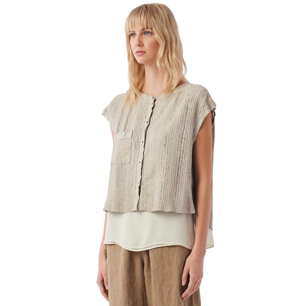 Textural leather shirt in sand