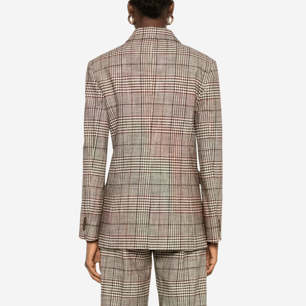 P.A.R.O.S.H. Check Double-Breasted Blazer in Brown Bordeaux – International designer fashion boutique Australia Riada Concept Woollahra