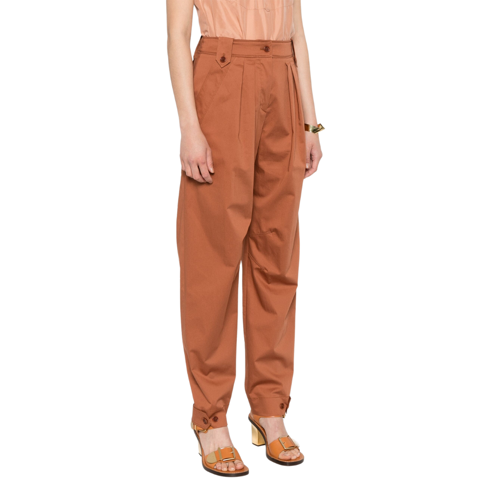 Organic cotton stretch satin trousers in brown