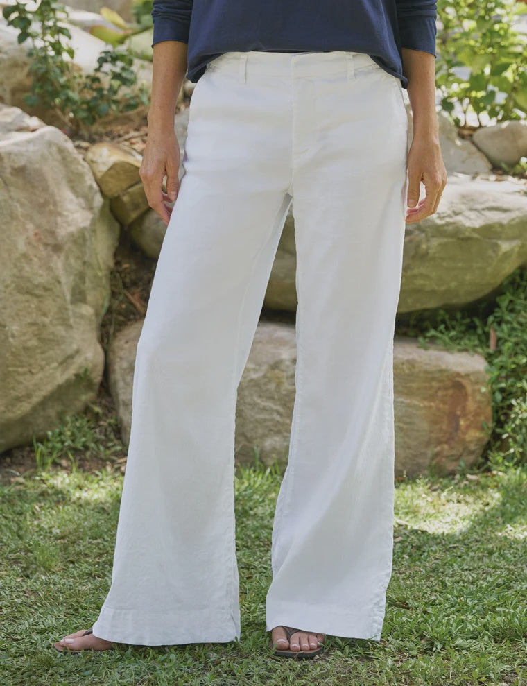 Frank & Eileen West Village NYC Wide-Leg Trouser in White Italian Performance Linen