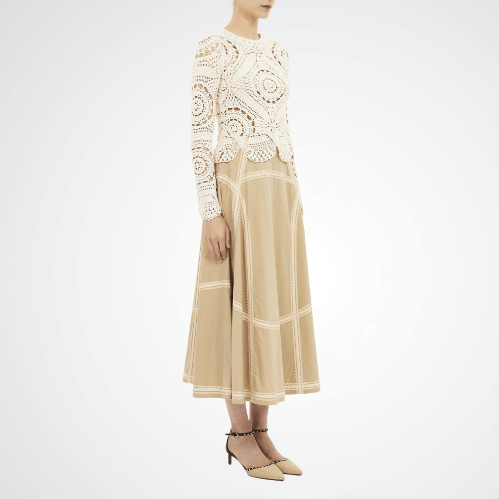 Ulla Johnson Norah A-Line Midi Skirt in Sand – luxury cotton midi skirt Australia Available instore and online at Riada Concept, Woollahra — Sydney’s destination for a curated selection of international luxury brands