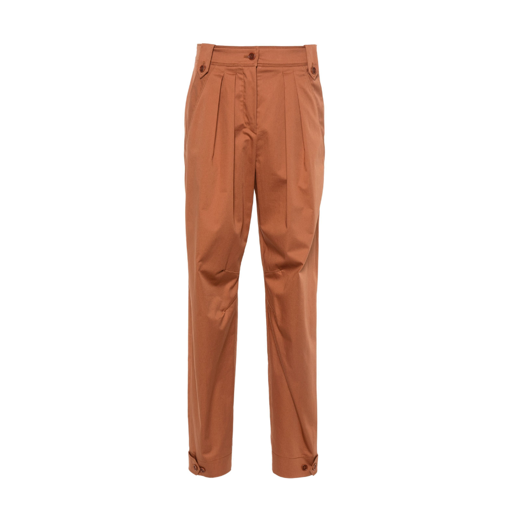 Organic cotton stretch satin trousers in brown