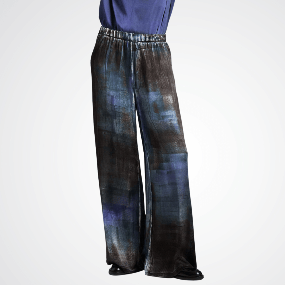 Avant Toi Murales Effect Stretch Silk Palazzo Pants in Midnight – International Designer Fashion Boutique Australia Riada Concept Woollahra