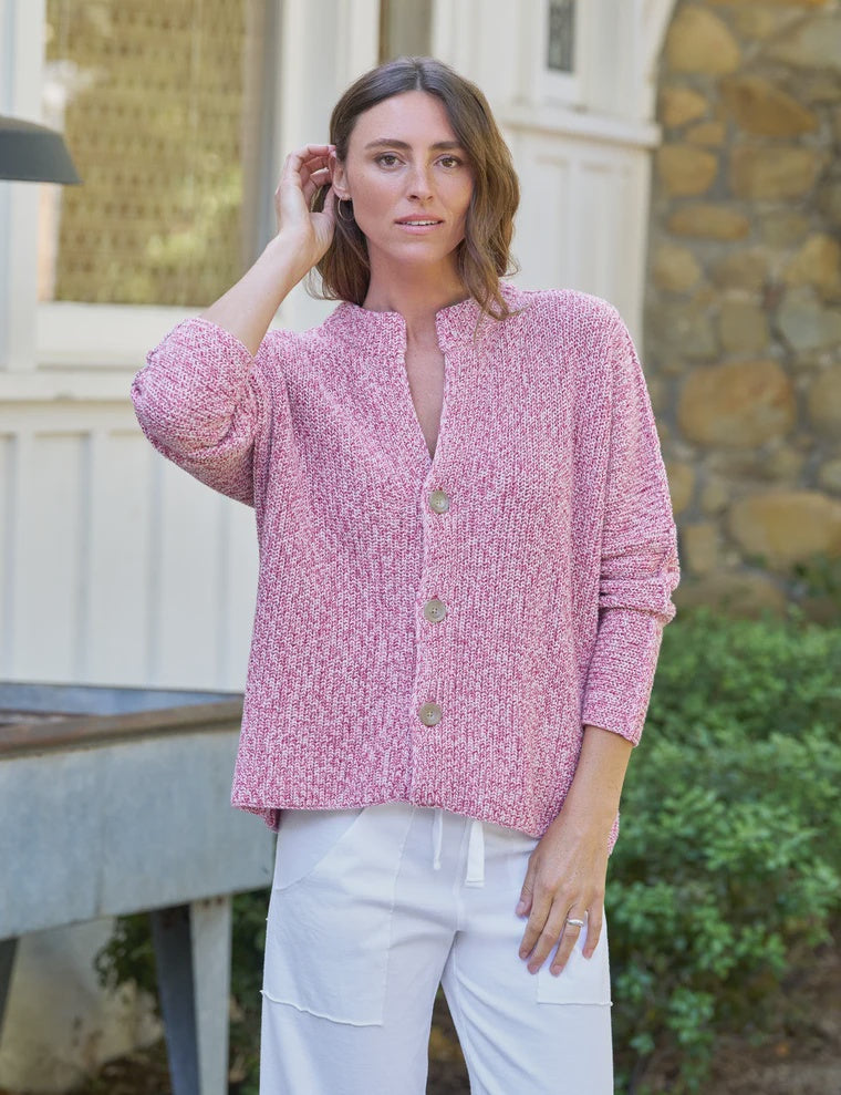 Frank & Eileen Montecito Crew Neck Cardigan in Bramble Pure Italian Cotton