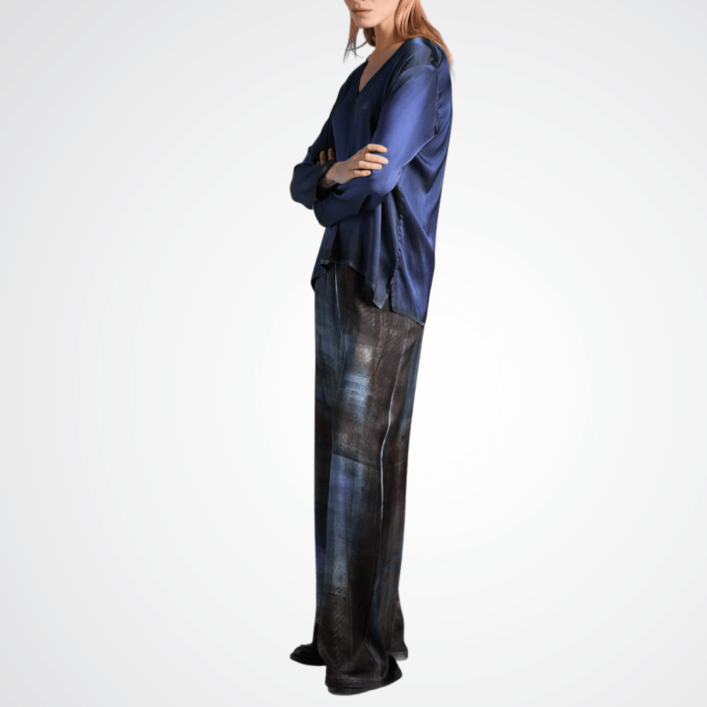 Avant Toi Murales Effect Stretch Silk Palazzo Pants in Midnight – International Designer Fashion Boutique Australia Riada Concept Woollahra