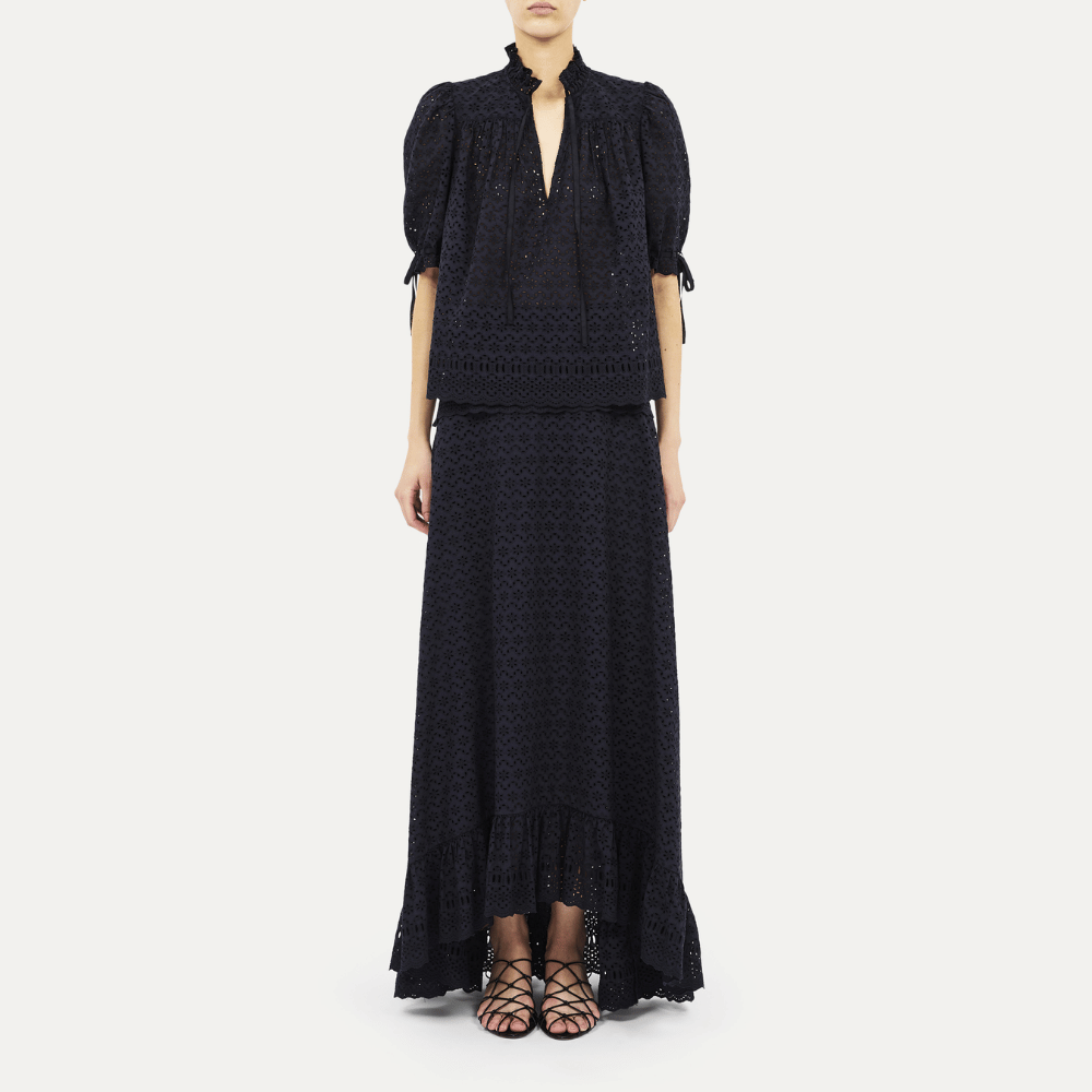 Alouette Short-Sleeve Cotton Top in Midnight