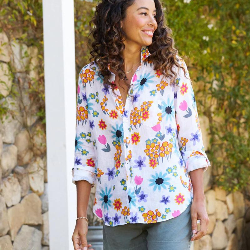 Eileen Relaxed Button-Up Shirt in hot pink floral