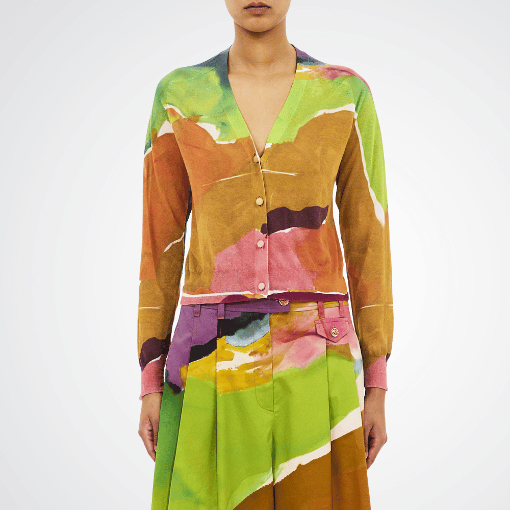 Ulla Johnson Vivienne Gauzy Knit Cardigan in Nature Print – International designer fashion boutique Australia Riada Concept Woollahra