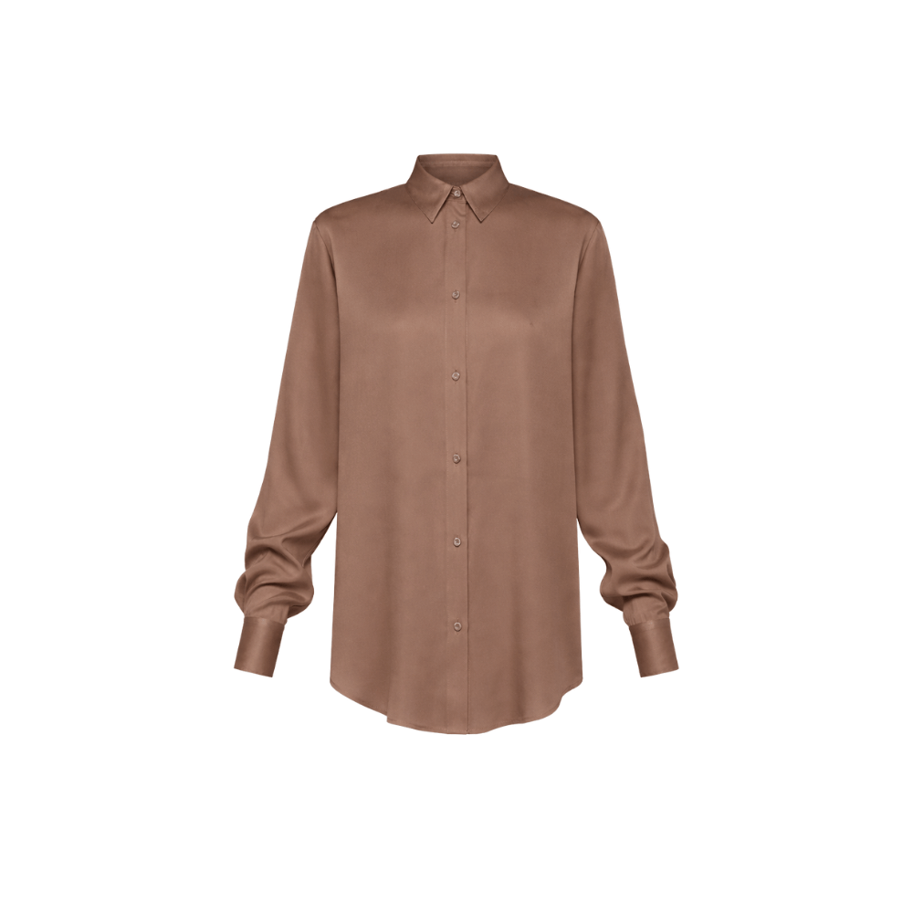 Forte Forte Matte Stretch Silk Satin Shirt in Noce -  International designer fashion boutique Australia Riada Concept Woollahra