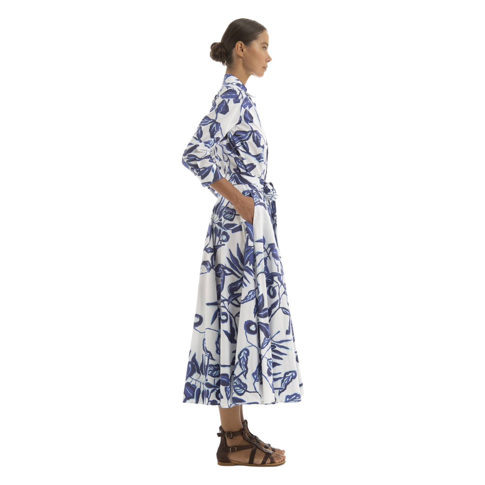 Taban 85 Midi button-down shirtdress in white and blue