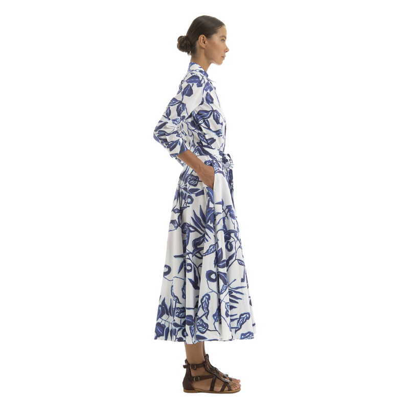 Taban 85 Midi button-down shirtdress in white and blue