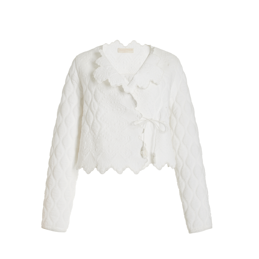 Ulla Johnson Long Sleeve Zofia Cropped Quilted Jacket in White ULLA JOHNSON Designer fashion shop online and in store High End fashion boutique Sydney Australia Riada Concept