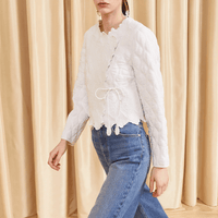 Ulla Johnson Long Sleeve Zofia Cropped Quilted Jacket in White ULLA JOHNSON Designer fashion shop online and in store High End fashion boutique Sydney Australia Riada Concept